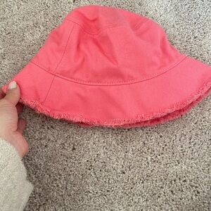 J. Crew Pink Canvas Bucket Hat with Fringe